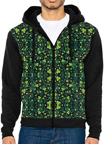 Retroline ST Patrick's Party Shamrock Men's Full-Zip Hooded Sweatshirt Pullover Hooded Shirts Pocket XXL