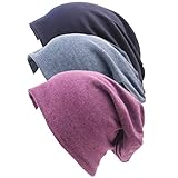 3 Pack Unisex Soft Comfy Cotton Beanie Sleep and Chemo Cap Hats for Hairloss, Cancer