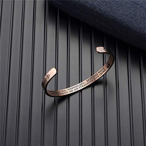 Cuff Bangle Whenever You Feel Overwhelmed Remember Whose Straighten Your Crown Bracelet, Inspirational Bracelets Personalized Gift Jewelry for Daughter,Granddaughter (Granddaughter Bracelet-Rose Gold)