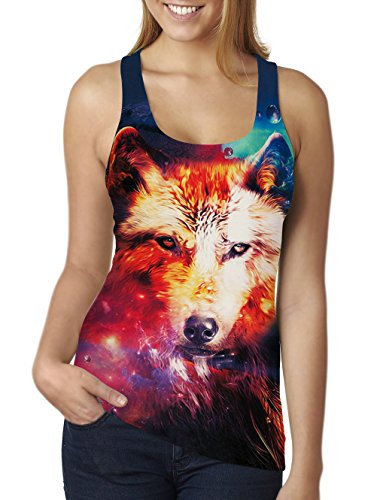 RAISEVERN Women Galaxy Wolf Printed Casual Sleeveless T Shirt Tank Tops Galaxy Wolf One Size