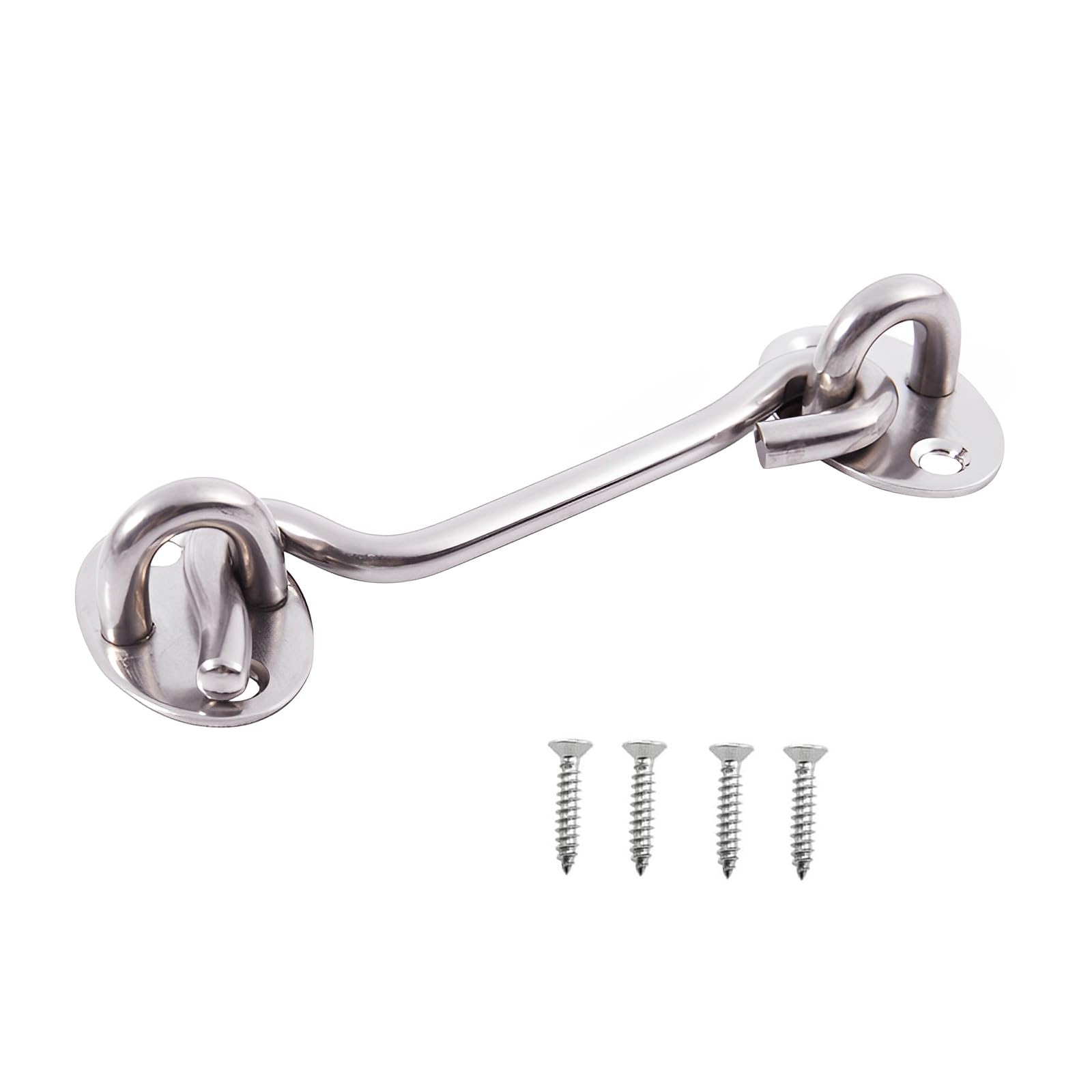 ExcInter Door Hold Open Sliver 4 inch Stainless Steel Cabin Hook Heavy Duty and Eye Latch Lock Shed Gate Door Chrome Cabin Hook