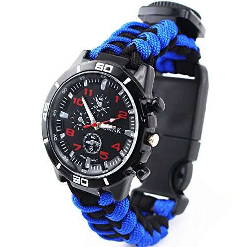 OSOPOLA Survival Paracord Bracelet Life Saving Tools Pope Waterproof Luminous Watch Whistle Emergency Knife Fire Starter Scraper Compass Thermograph Camping Hiking Diving