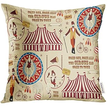 Golee Throw Pillow Cover Vintage Pattern of The Circus Ticket Trapeze Decorative Pillow Case Home Decor Square 18x18 Inches Pillowcase