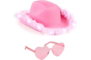 Funcredible Cowboy Hat and Glasses - Light Up Cowgirl Hat for Girls - Cowboy Hat with Feathers