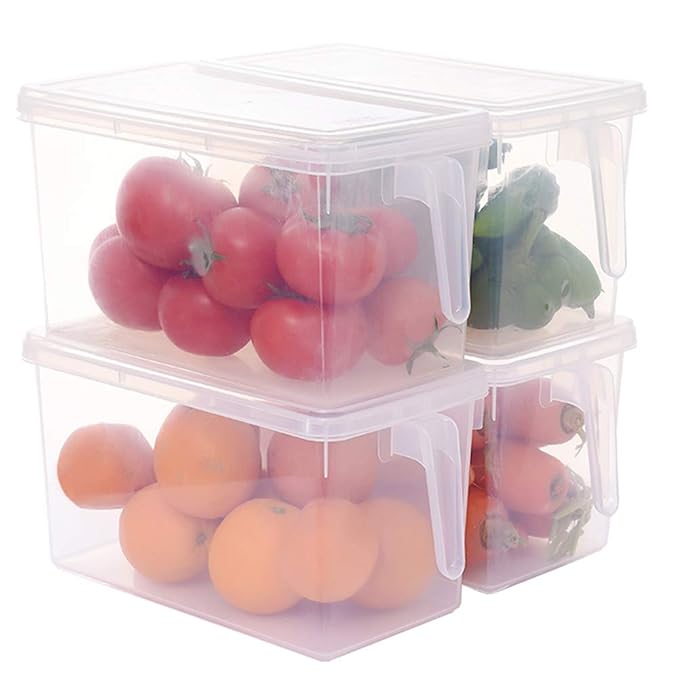 Sooyee Fridge Storage Containers Produce Saver, 4 Pack x 4L Stackable