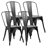 JUMMICO Metal Dining Chair Stackable Indoor-Outdoor Industrial Vintage Chairs Bistro Kitchen Cafe Side Chairs with Back Set of 4 (Black)