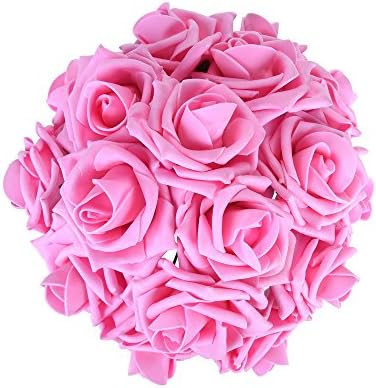 Febou Artificial Flowers, Real Touch Artificial Foam Roses Decoration DIY for Wedding Bridesmaid Bridal Bouquets Centerpieces, Party Decoration, Home Display (Delicate Type, Hot Pink)