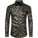 Pacinoble Mens Long Sleeve Fashion Luxury Design Print Dress Shirt, Gold, M  price in UAE | Amazon UAE | kanbkam