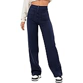 AIFARLD Straight Leg Pants for Women Flexipants High Waisted Button Stretchy Trousers Multiple Pockets Business Work Casual
