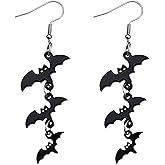 ROSTIVO Halloween Earrings for Women Bat Drop Dangle Earring for Halloween Accessories Jewelry Gothic Punk Black Acrylic Drop Earrings, Cute Spooky Jewelry for Halloween Party, Cosplay Accessories, Fun Gift for Her