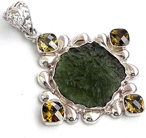 Pendant 2 7/8'' Moldavite Cubic Zircon Gemstone Silver Plated Designer Jewelry-79