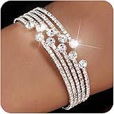 Brihasory Rhinestone Cuff Bracelets for Women Dainty Silver Bracelet Stack Bling Crystal Stretch Bracelet for Party Prom Wedding