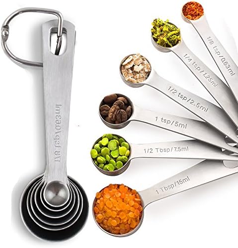 SUNKUKA Stainless Steel Measuring Spoons Set of 6 for Dry and Liquid Ingredients