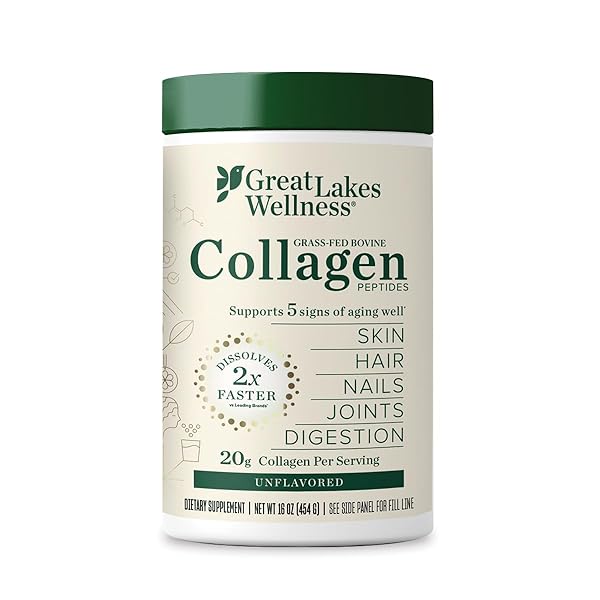 GREAT LAKES WELLNESS COLLAGEN PEPTIDES POWDER FOR SKIN, HAIR, NAILS, JOINTS & DIGESTION – UNFLAVORED – QUICK DISSOLVE HYDROLYZED, NON-GMO, KETO, KOSHER – 16OZ