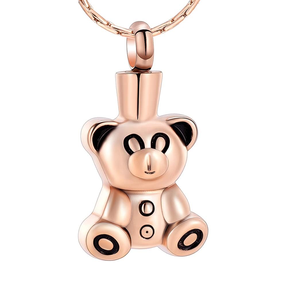 Cremation Jewelry Urn Necklaces for Ashes - Stainless Steel Teddy Bear Pendant Keepsake Memorial Pet Ashes Holder