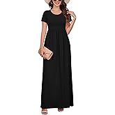 DEARCASE Maxi Dress for Women Short Sleeve Casual Summer Loose Plain Comfy Long Dresses with Pockets