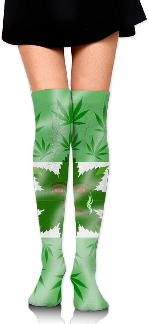 Cannabis Leaf Nylon Kneehigh Socks Stylish Smooth Athletic