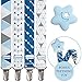 Liname Pacifier Clip for Boys with Bonus Teething Toy - 4 Pack Gift Packaging - Premium Quality & Unique Design - Pacifier Clips Fit All Pacifiers & Soothers - Perfect Baby Gift primary