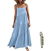 Yazinie Womens Summer Dresses Spaghetti Strap Maxi Dresses for Women Boho Dress Sun Dresses for Women 2025 Blue