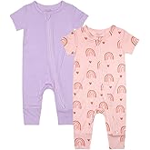 Teach Leanbh Baby Boys Girls 2 Pack Bamboo Viscose Pajamas 2 Way Zipper Short Sleeve Romper Jumpsuit Sleep and Play