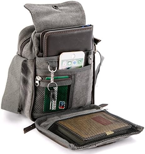 DEEZONE Men's Small Vintage Multipurpose Canvas Shoulder Bag Messenger Bag Purse - Grey