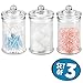 mDesign Bathroom Vanity Storage Organizer Apothecary Canister Jar for Cotton Balls, Swabs, Makeup Sponges, Bath Salts, Hair Ties, Jewelry - 3 Pack - Clear