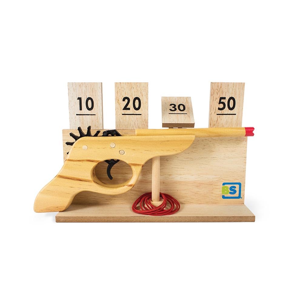 BS Toys Shooting Game - Shooting Rubber Bands - Ideal game for outdoors - Suitable for children from 6 years - Wooden Toys - 28.1 x 16 x 7.5 cm