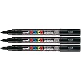 Uni Posca Paint Marker PC-3M Black, 3 Pens Pack(Japan Import)