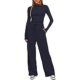 Darong Women's 2 Piece Outfits Lounge Sets Long Sleeve Mock Neck Tops High Wasited Wide Leg Pants Tracksuit Sets
