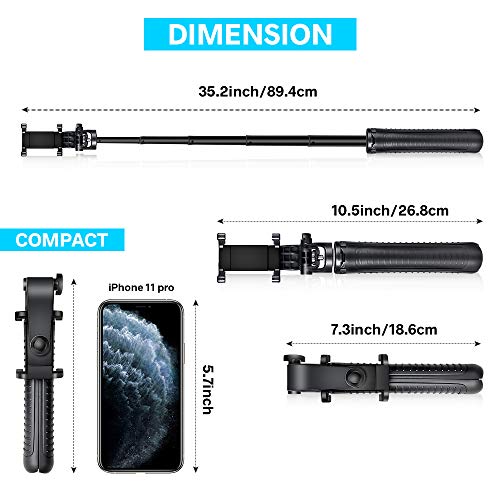 UBeesize Selfie Stick Tripod, Extendable and Portable Monopod with Wireless Remote Shutter, GoPro Adapter, Compatible with iPhone and Android Phone, Lightweight Camera, GoPro