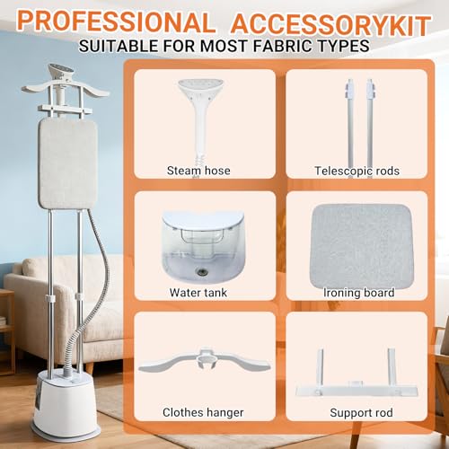 2000W Garment Steamer and Clothes Steamer with Stand, 2.5L Tank, Fast Heat-Up, 70-Min Continuous Steam, Vertical Steamer for All Fabrics