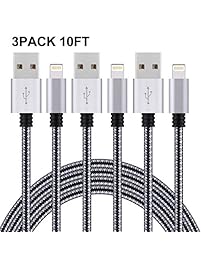 EverDigi iPhone Charger 3Pack 10FT Nylon Braided 8pin Lightning Cable Charging Cable for Iphone 7,7p,6s, 6s plus, 6plus, 6,5s 5c 5,iPad Mini, iPad Air,iPad5,iPod. Compatible with iOS10. (Blackgray)