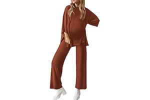 FMEYOA Womens Maternity Pajamas Sets 2 Piece Outfits Long Sleeve Tops and Pregnancy Loungewear Mama Clothes with Pockets
