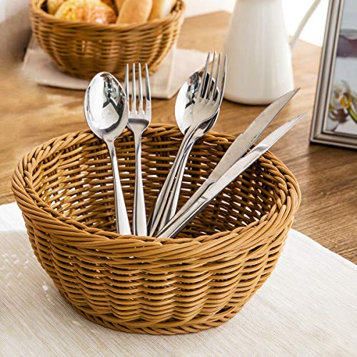 image for Iflower Woven Bread Basket Poly-Wicker Round Stackable Basket Tabletop