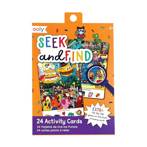 OOLY Seek and Find Activity Cards for Kids - 24 Seek and Find Picture Cards with Fun Themes, Tic Tac Toe on Every Card - Portable Game Set, Ages 4 and Up
