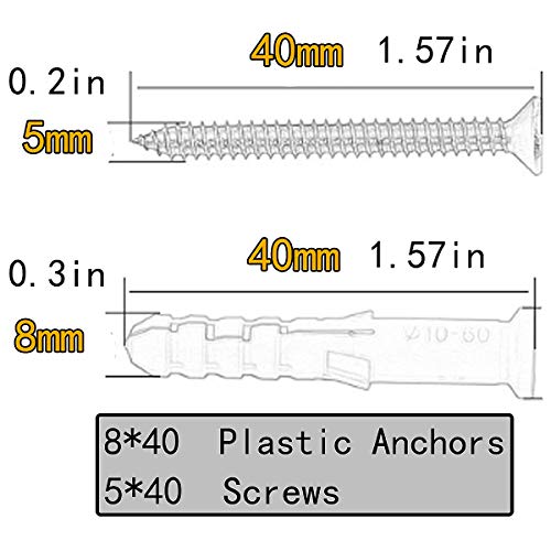 Screws and Anchors Set 12 Pack M5 Screw (5mm40mm) M8 Plastic Expander Anchor (8mm40mm) Yellow Screw Hole Fillers and Screws Stainless Zinc Plated for Drywall Hollow Wall Concrete Ceiling Tile Wood