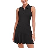 Misyula Tennis Dresses for Women,Athletic Dress with Shorts 2Pockets Zip Up Polo Sleeveless Golf Workout Dress(XS-XL)