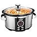 Aicok Slow Cooker, 7 Quart, Electric Slow Cooker, Programmable Cook, Carry Oval Cooker, Digital Timer, Tempered Glass Lid, Removable Ceramic Cooking Pot, Stainless Steel, Silver