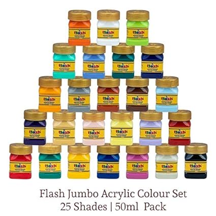 Flash Acrylic 25 Colours Set (25 Shades X 50ml Each) with Storage Box, Rich Pigments, Non