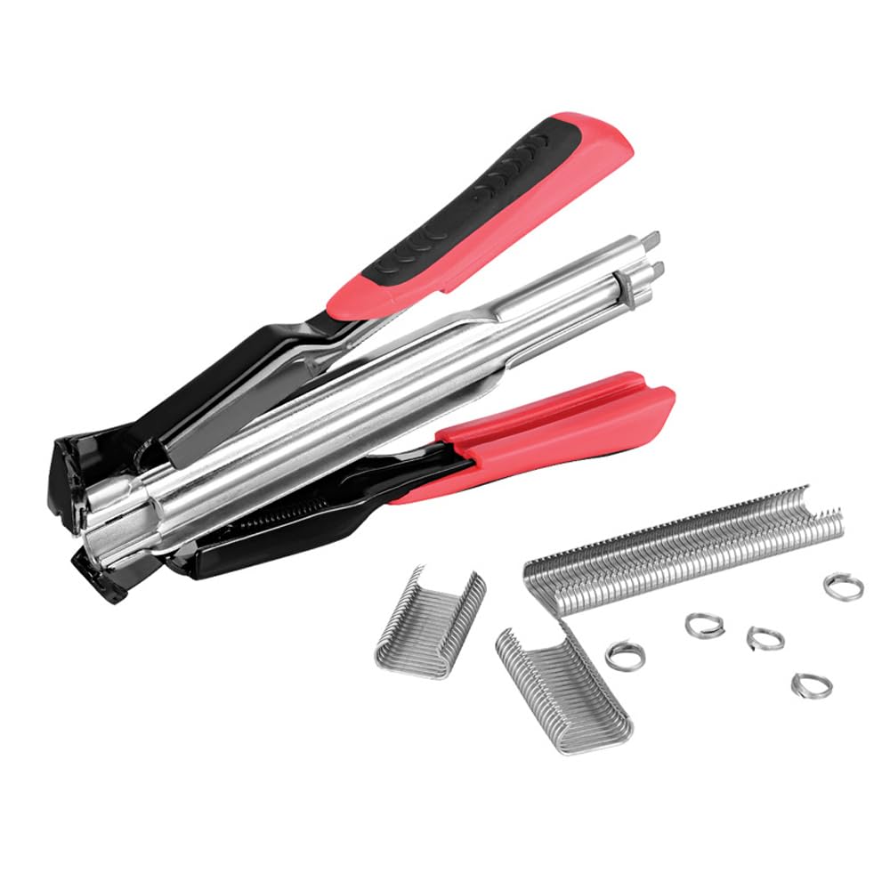 Hog Ring Pliers Automatic Fencing Pliers with 2500PCS Galvanised Fence Hog Rings C Type Nails Fencing Kit Wire Mesh Pet Cages Car Mattresses