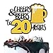 Cheers & Beers to 20 Years Gold Glitter Cake Topper Happy Birthday Wedding Anniversary 20th Party Decoration - 7'' x 8'' Twenty Bday Topper.