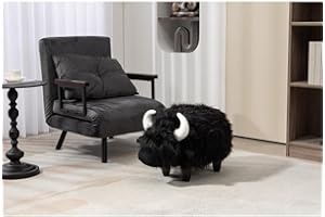 Pemberly Row Harry The Cow Storage Ottoman with Long Black Fur Wood Frame