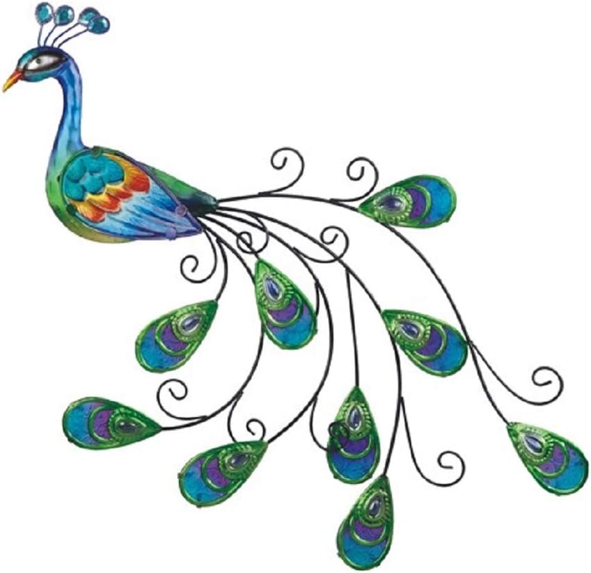 DeJon Peacock 3D Metal and Glass Wall Art Decor Beautiful Blue Green 26