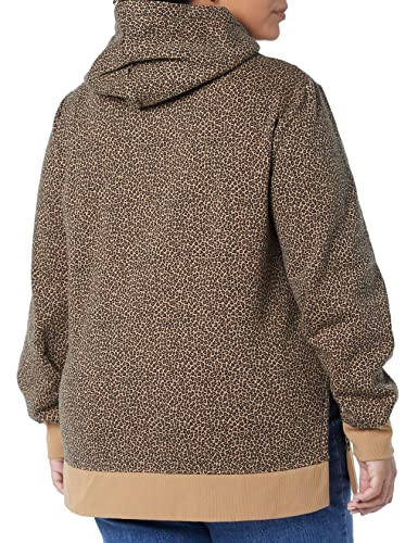 AMAZON ESSENTIALS WOMEN’S FLEECE HOODED TUNIC SWEATSHIRT, CAMEL CHEETAH, X-SMALL