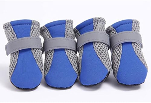 Yeefant 4Pcs Soft Bottom Breathable Dog Shoes Anti-slip Spring Summer Pet Boots Paw Protector Reflective Straps for Puppies, Blue, S