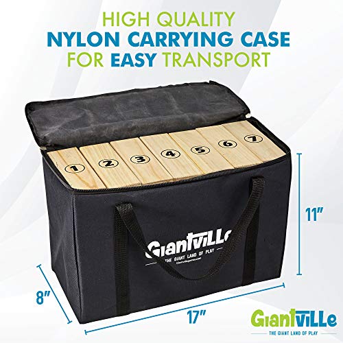 Giantville Giant Tumbling Timber Toy - Jumbo Wooden Blocks Floor Game for Kids and Adults, 56 Pieces, Premium Pine Wood, Carry Bag, Life Size - Grows to Over 5-feet While Playing - by Giantville