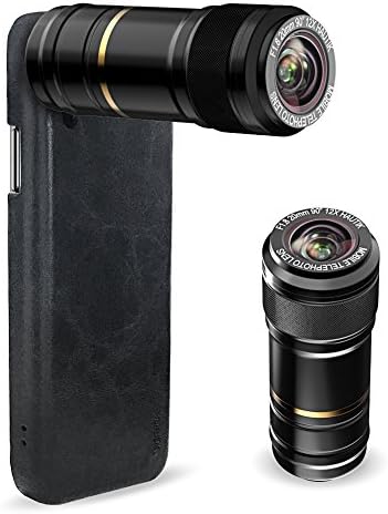 Vorida Cell Phone Telephoto Lens, 12X Telephoto Lens + PU Leather Phone Case Hard Back Cover, Compatible for iPhone x Black
