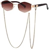 FBHLZ Women Hexagon Sunglasses with Chain Vintage Metal sunglasses Women Polarized Sunglasses UV400 Protection