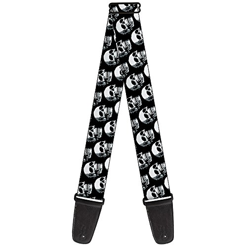 Buckle-Down Guitar Strap - 3-D Skulls Repeat Black/Grays/White - 2