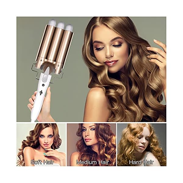 Hair-Curler-Yalixuan-3-Barrel-Hair-Waver-25mm-Hair-Curling-Wand-with-Heat-Resistant-Glove-and-2-Hair-Clips-2-Temperature-Mode-Control-for-Long-or-Short-Hair-Hot-Pressing-Styling-Tool-White-Gold Hair Curler, Yalixuan 3 Barrel Hair Waver, 25mm Hair Curling Wand with Heat-Resistant Glove and 2 Hair Clips, 2…